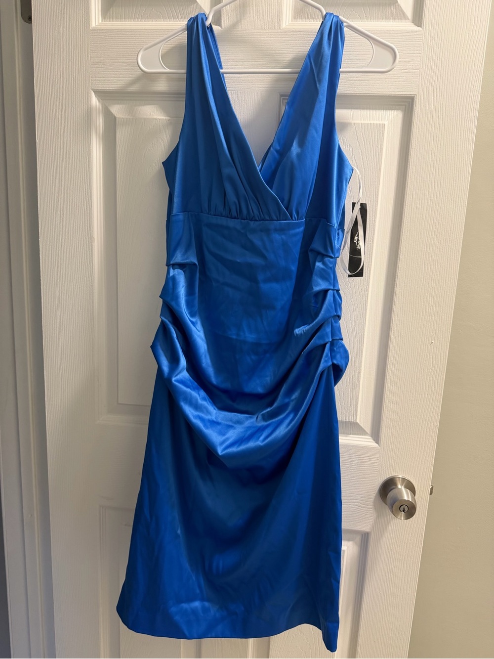 Suzi Chin Cobalt Blue V-Neck Draped Midi Dress